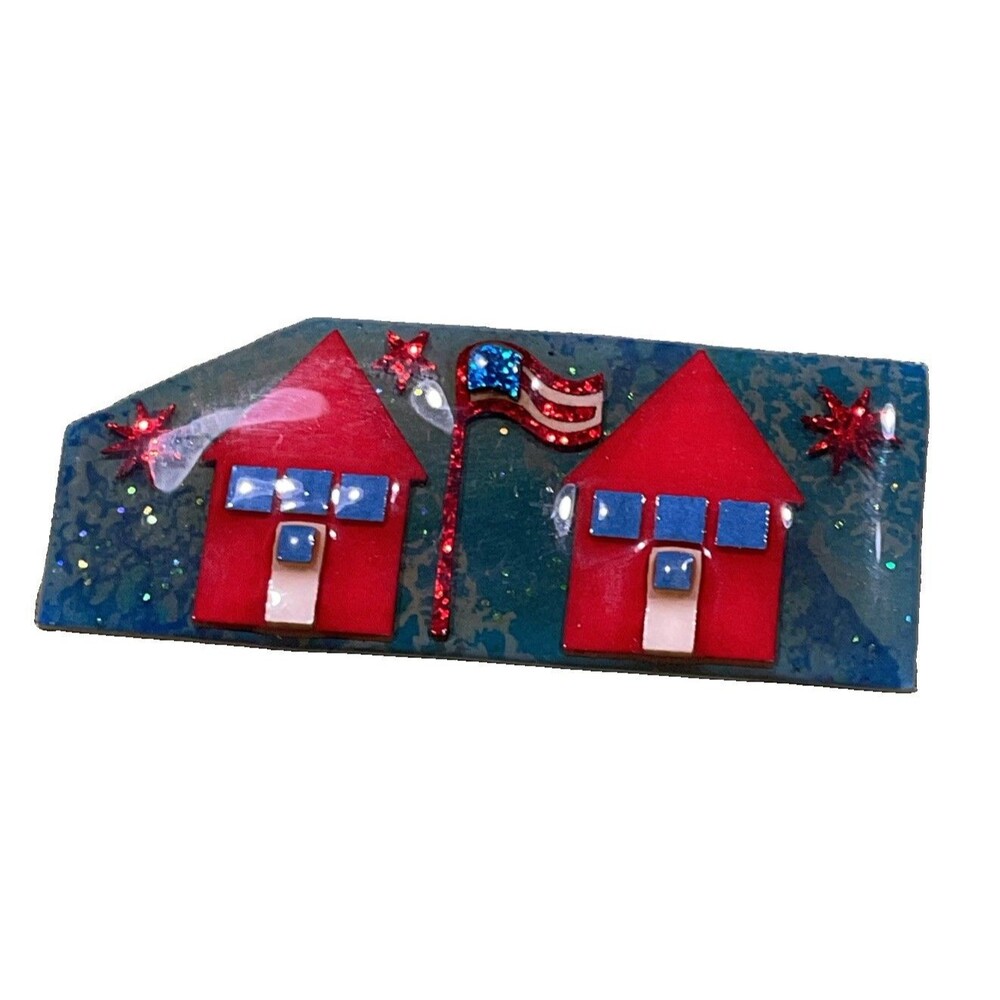 Vintage House Pins by Lucinda 4th Of July Independence Day Brooch Flag Fireworks